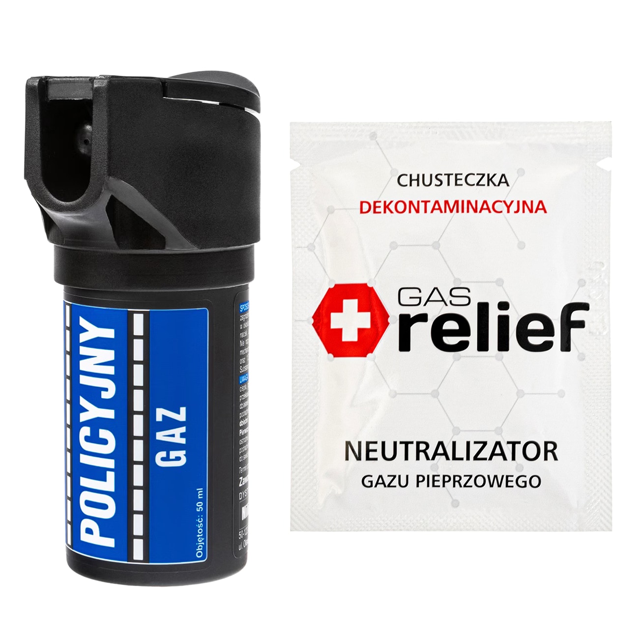 TM Gaz pieprzowy Policyjny 50 ml strumień + chusteczka neutralizująca Gas Relief - zestaw