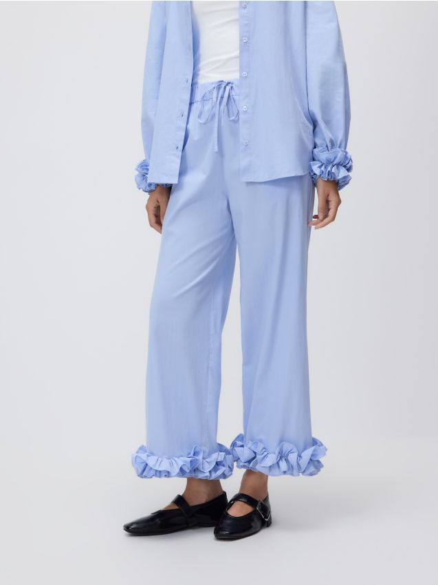 Reserved - Spodnie z falbankami - jasnoniebieski
