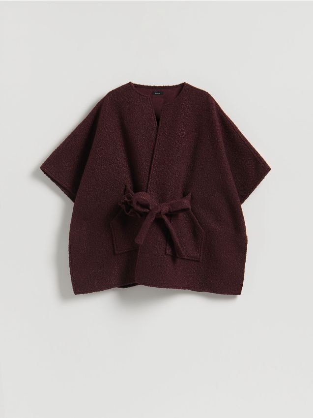 Reserved - Ponczo z wiązaniem - burgundowy