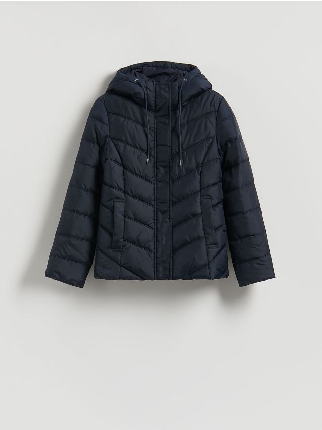 Reserved - Pikowana kurtka z kapturem - granatowy