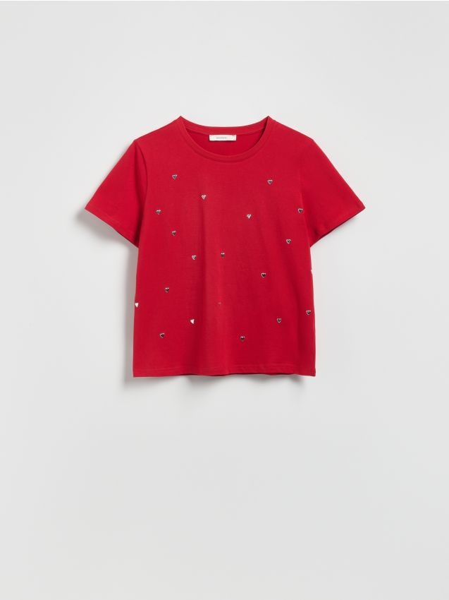 Reserved - T-shirt z aplikacjami - czerwony