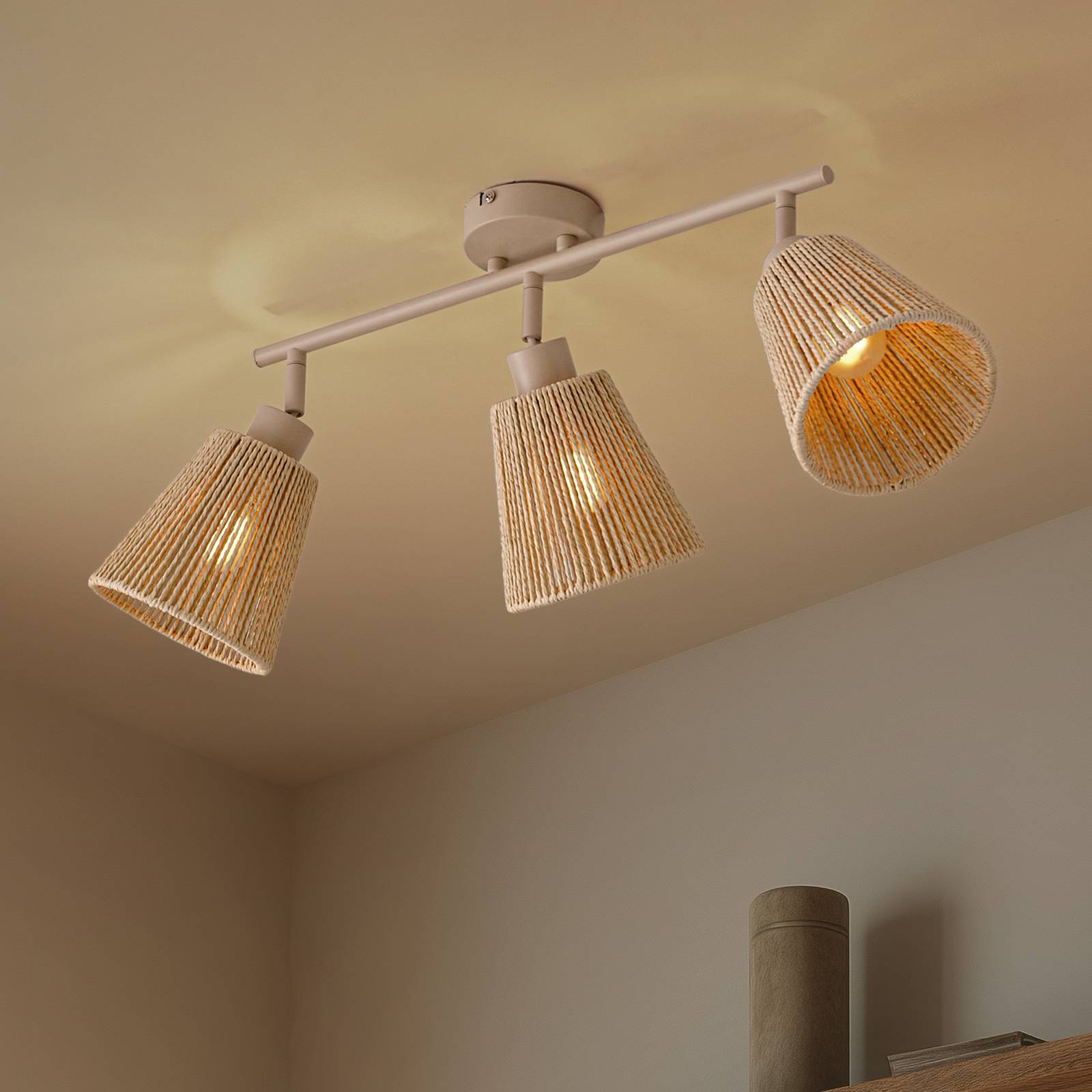 Lampa sufitowa Anuva Lindby, możliwość ściemniania, kremowy / amber, salon / jadalnia, papier / lunolit / lunopal, skandynawski