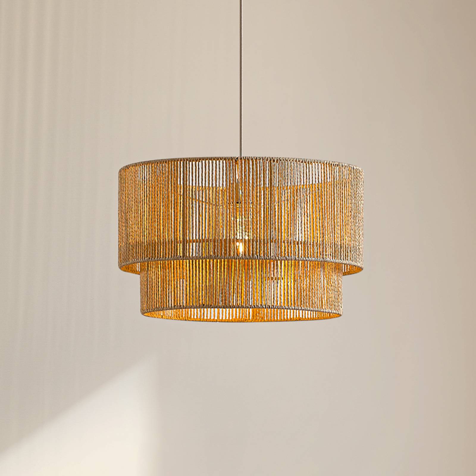 Lampa wisząca Anuva Lindby, możliwość ściemniania, kremowy / amber, salon / jadalnia, papier / lunolit / lunopal, dworkowy / rustykalny
