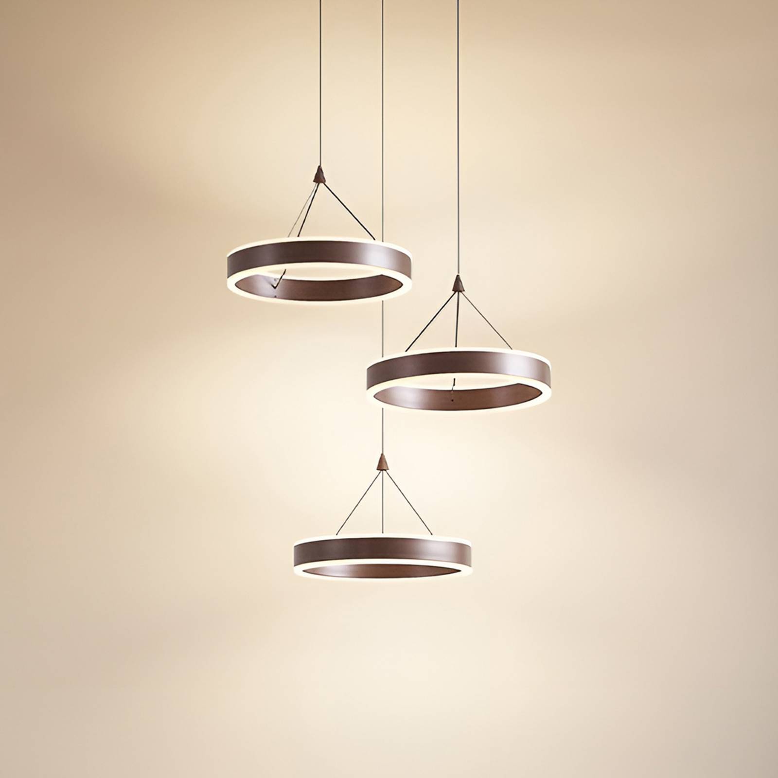 Lampa wisząca Kolo Lucande, możliwość ściemniania, brązowy / rdzawy, salon / jadalnia, metal, nowoczesny