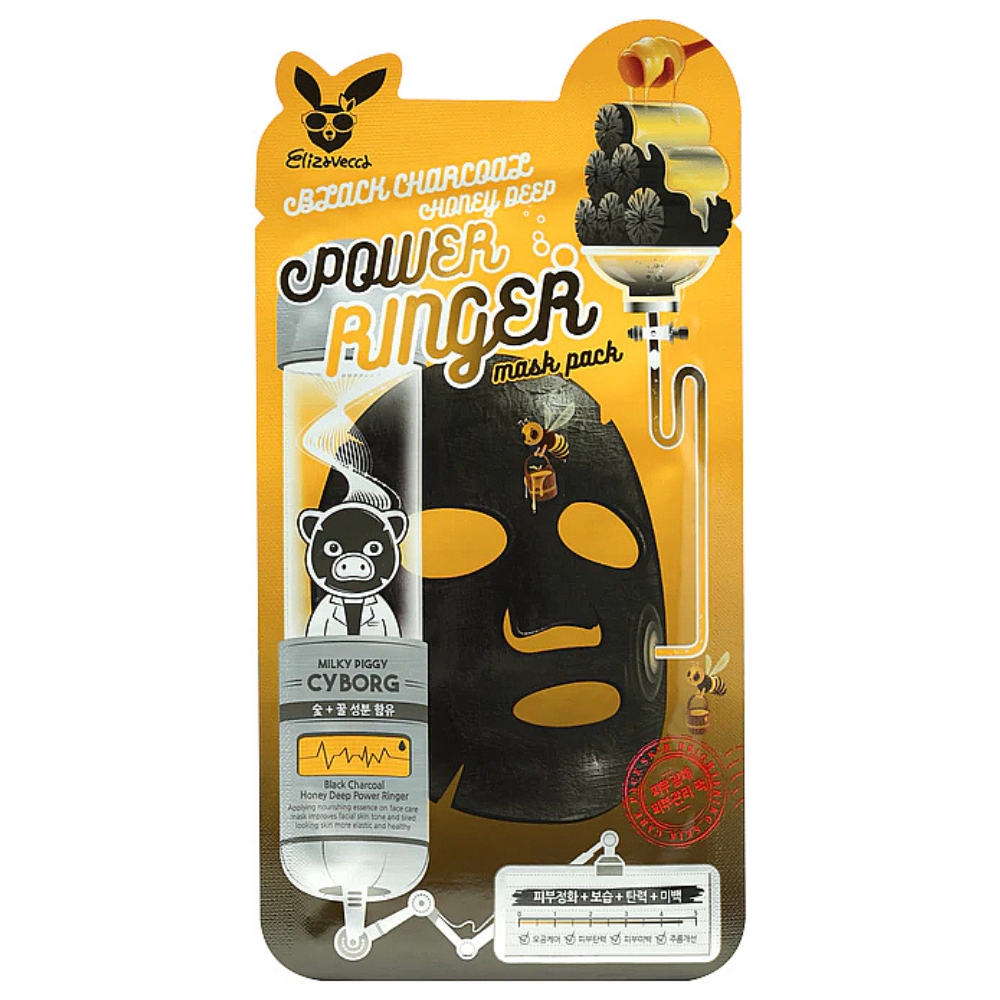 Elizavecca Black Charcoal Honey Deep Power Ringer Oczyszczająco-Nawilżająca Maska w Płachcie