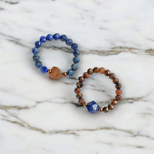 PREMIUM : zestaw pierścionków : lapis lazuli, tygrysie oko