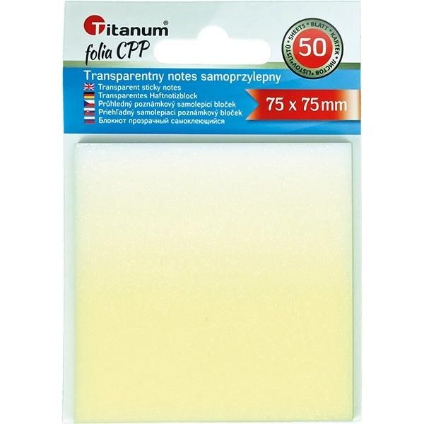 Titanum Notes samoprzylepny transparentny 75x75mm 50k - artykuł papierniczy