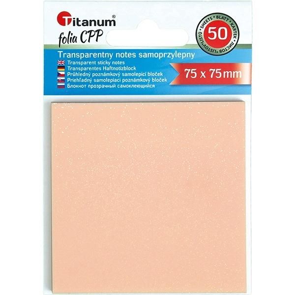 Titanum Notes samoprzylepny transparentny 75x75mm 50k - artykuł papierniczy