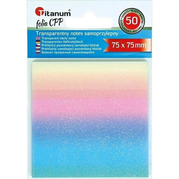 Titanum Notes samoprzylepny transparentny 75x75mm 50k - artykuł papierniczy