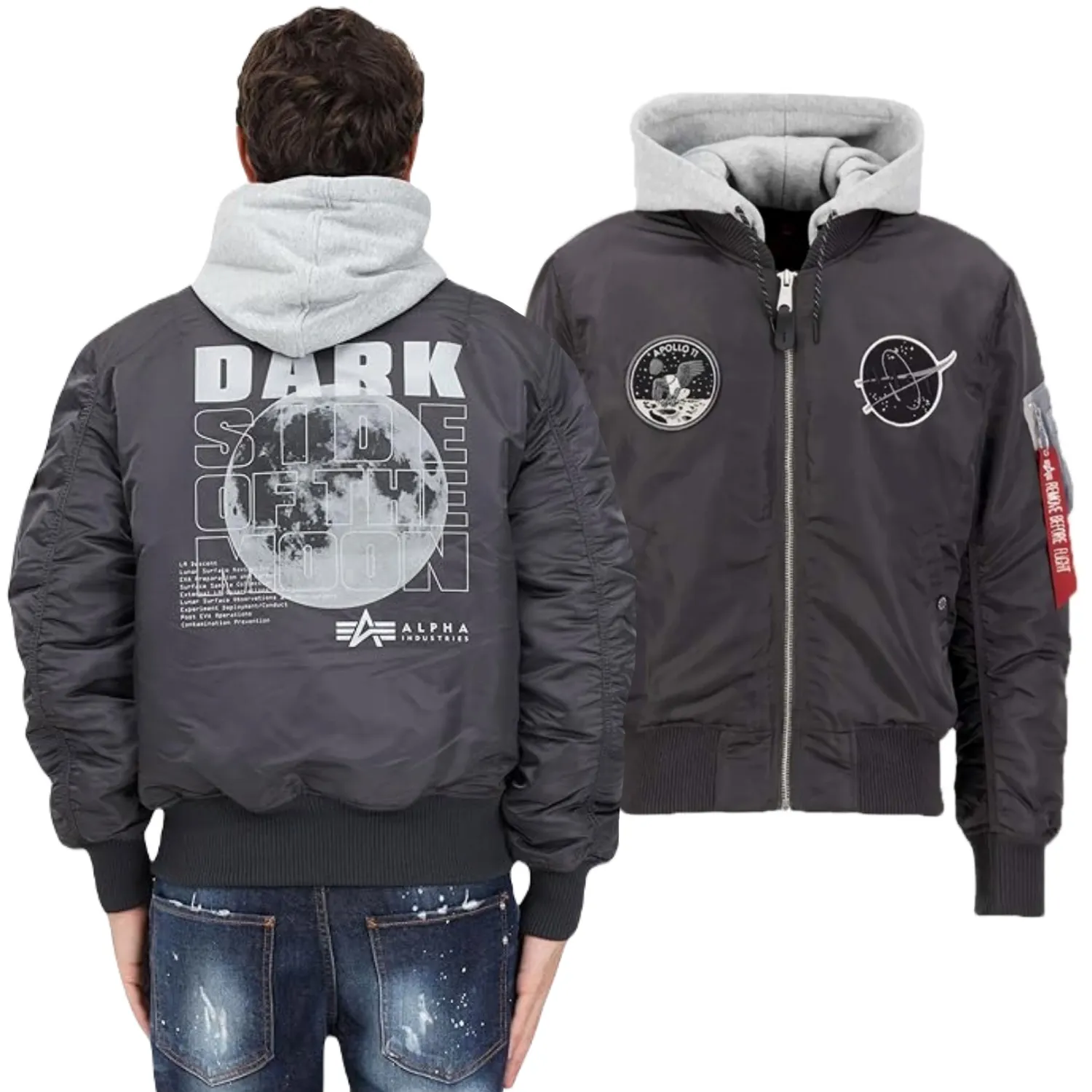 Alpha Industries Kurtka z kapturem MA-1 VF Hood Dark Side 108108 684 - Vintage Grey