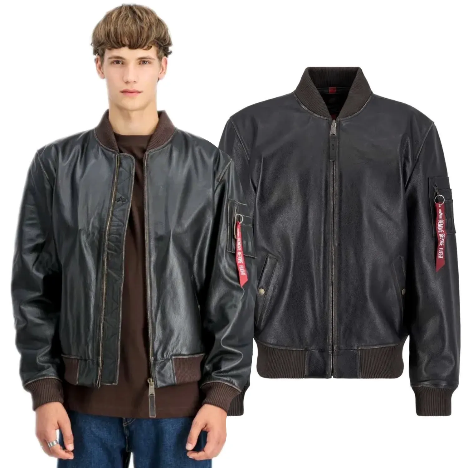 Alpha Industries Kurtka skórzana MA-1 Leather LF 138121 250 - Vintage Brown