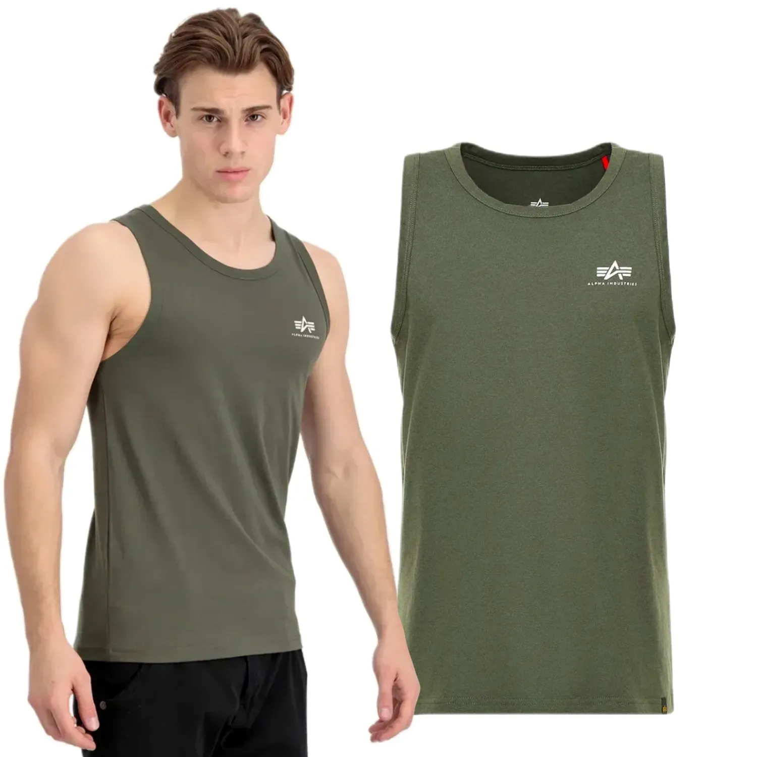 Alpha Industries Tank Top Small Logo 196541 142 - Ciemnooliwkowy
