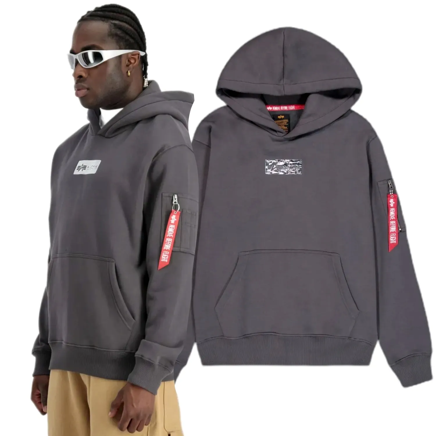 Alpha Industries Bluza z kapturem Metal Plate 148339 684 - Vintage Grey