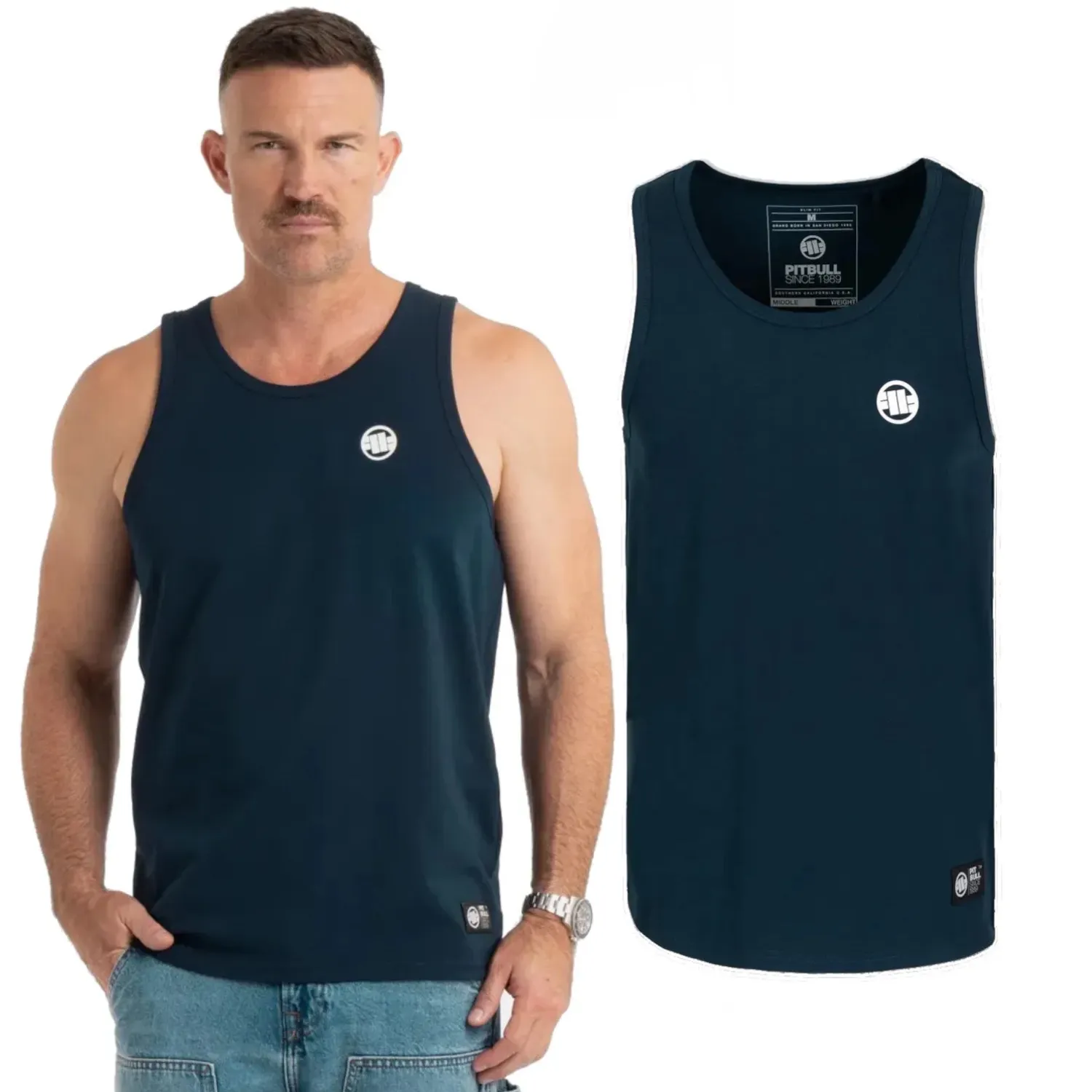 PITBULL Tank Top Middle Weight 190 Spandex Small Logo '25 - Granatowy