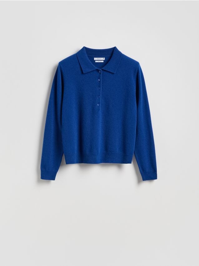 Reserved - Wełniany sweter polo - niebieski