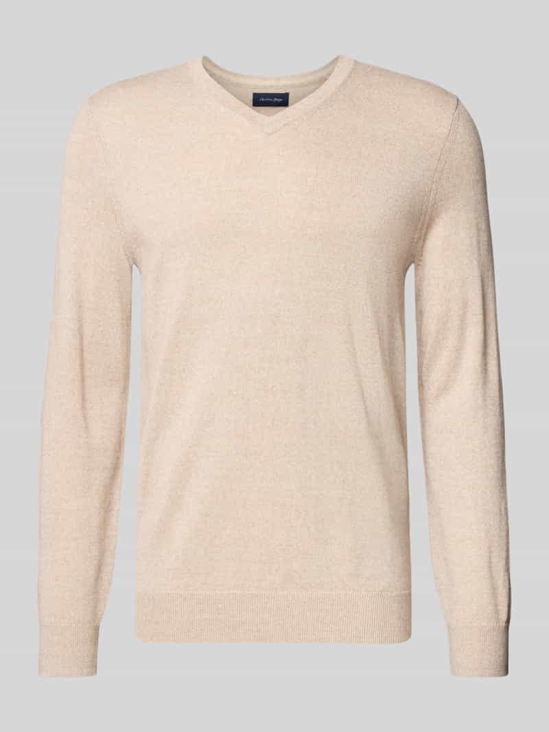 Sweter z dzianiny z mieszanki wełny z dekoltem w serek