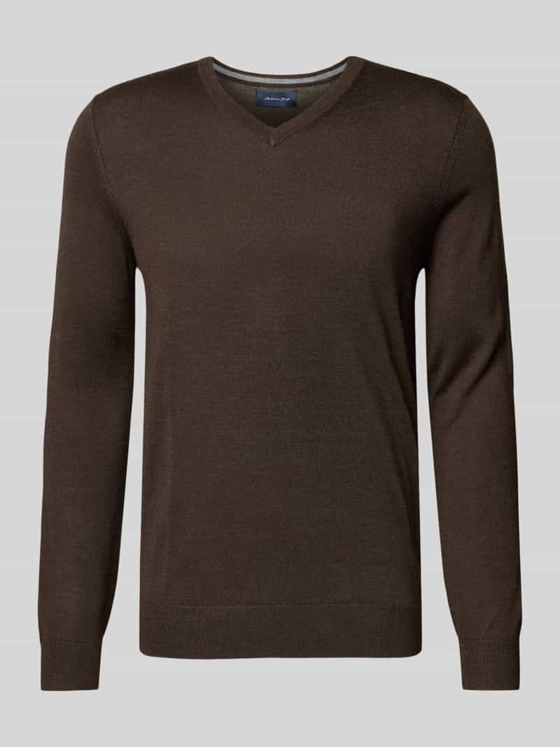 Sweter z dzianiny z mieszanki wełny z dekoltem w serek