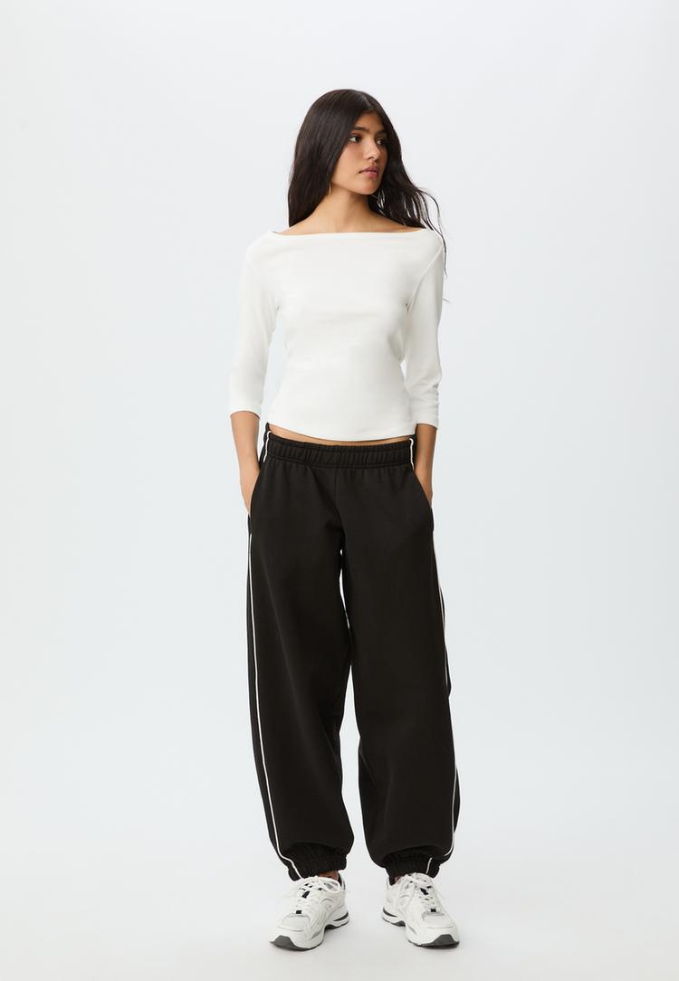 Stradivarius Spodnie jogger z lamówką Czarny XS