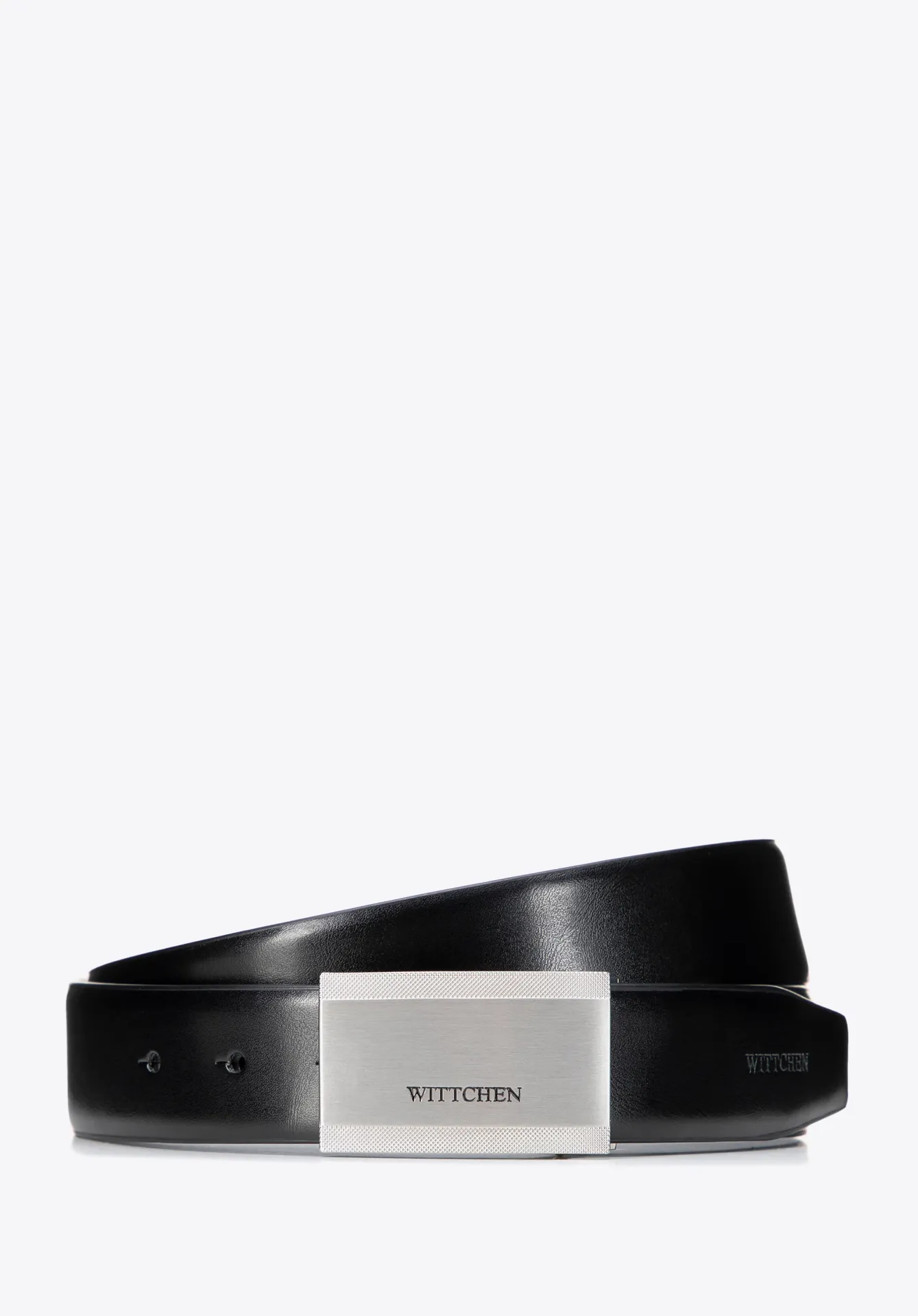 Męski pasek z gładkiej skóry naturalnej czarno - srebrny