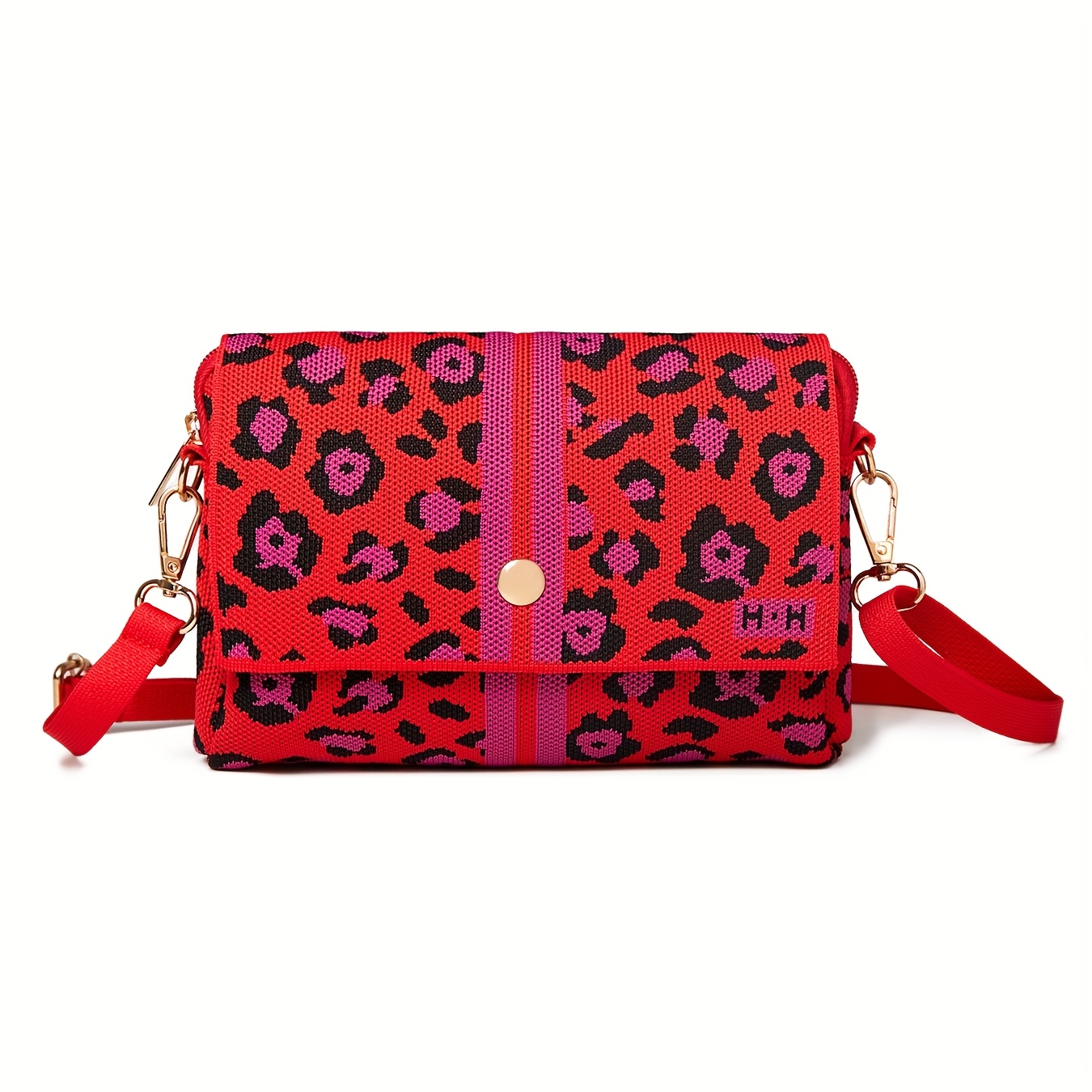 TEMU Torba na ramię Hao. dla kobiet - Czerwona z nadrukiem zwierzęcym, regulowany pasek, zamek błyskawiczny, trwała poliestrowa, kompaktowa torba na