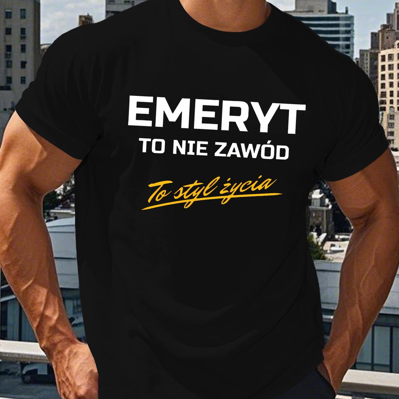 TEMU [Codzienny ] Męska T-shirt z polskim dowcipem - 