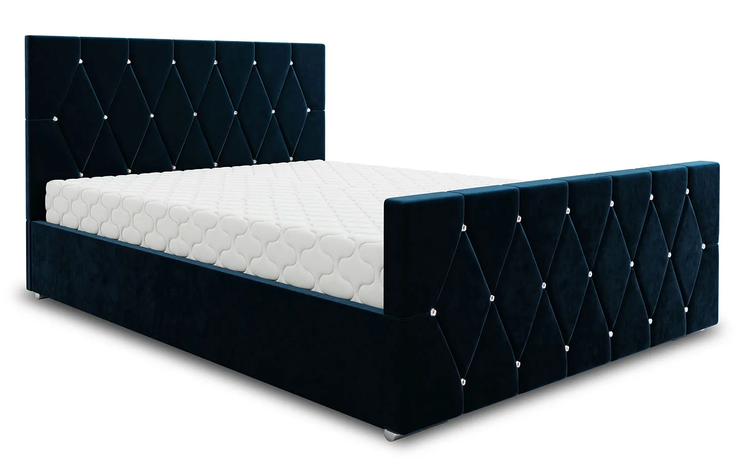 Granatowe łóżko pikowane z pojemnikiem - Diamare