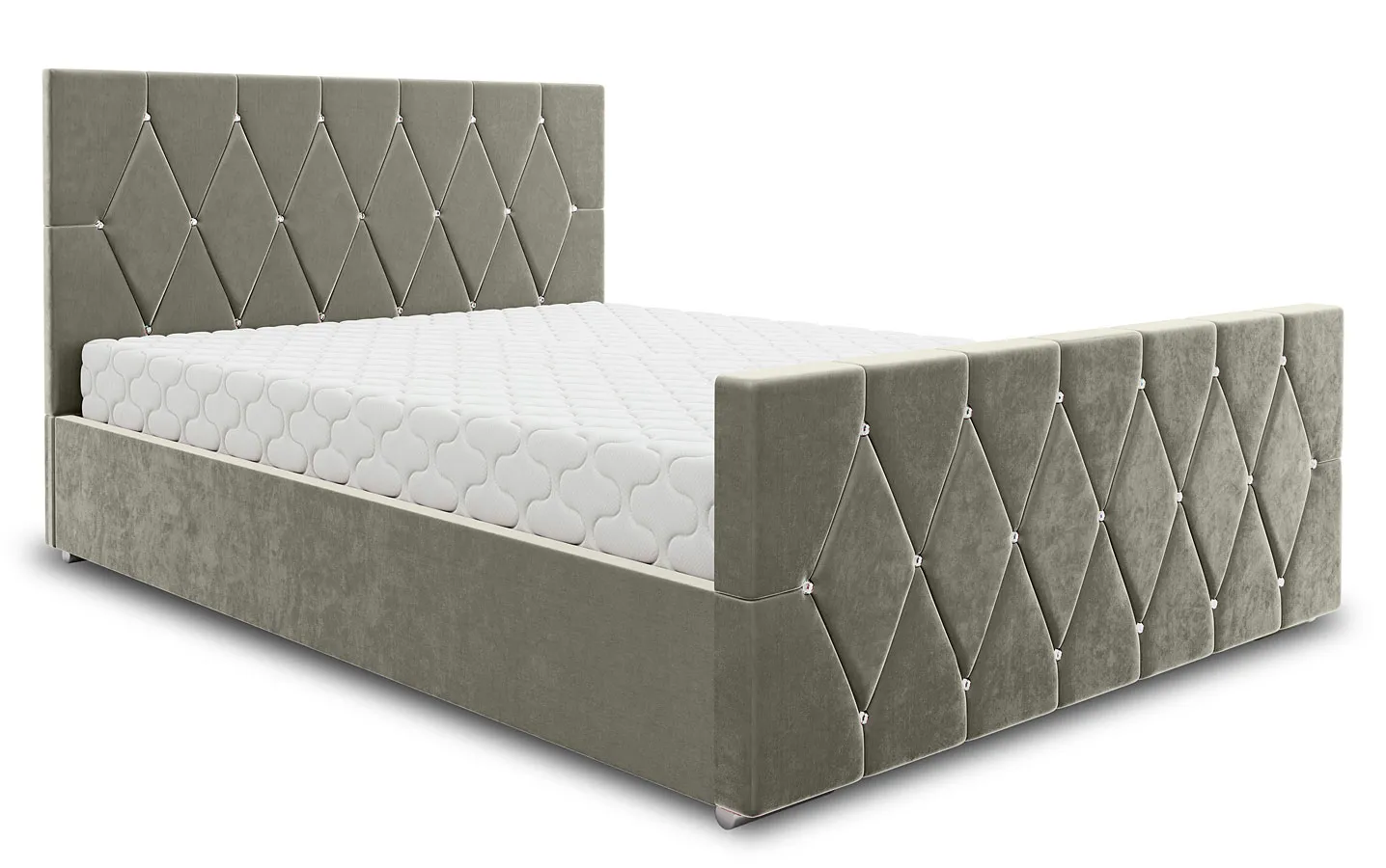 Szare welurowe łóżko tapicerowane - Diamare