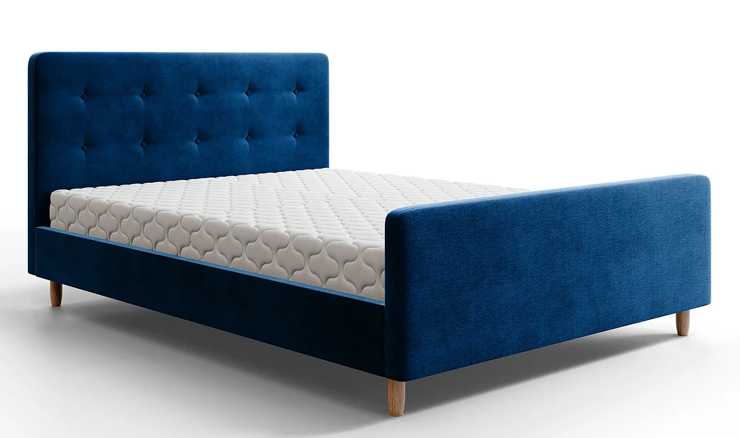 Granatowe pikowane łóżko z pojemnikiem - Montivio