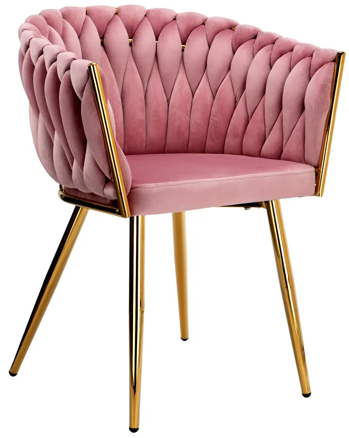 Różowe krzesło tapicerowane plecione - Tisse 4X