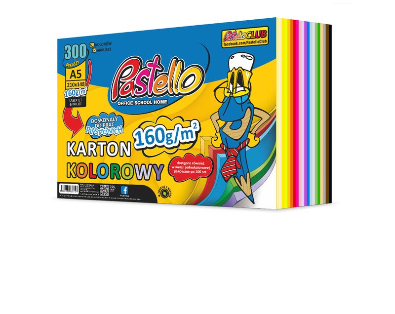 Pastello Karton kolorowy A5 160g 20 kolorów 300 arkuszy - artykuł papierniczy