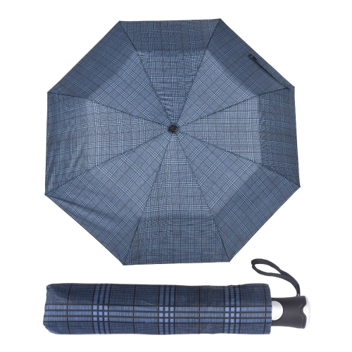 Parasol męski Blue Drop półautomatyczny składany granatowy wzór krata szeroka