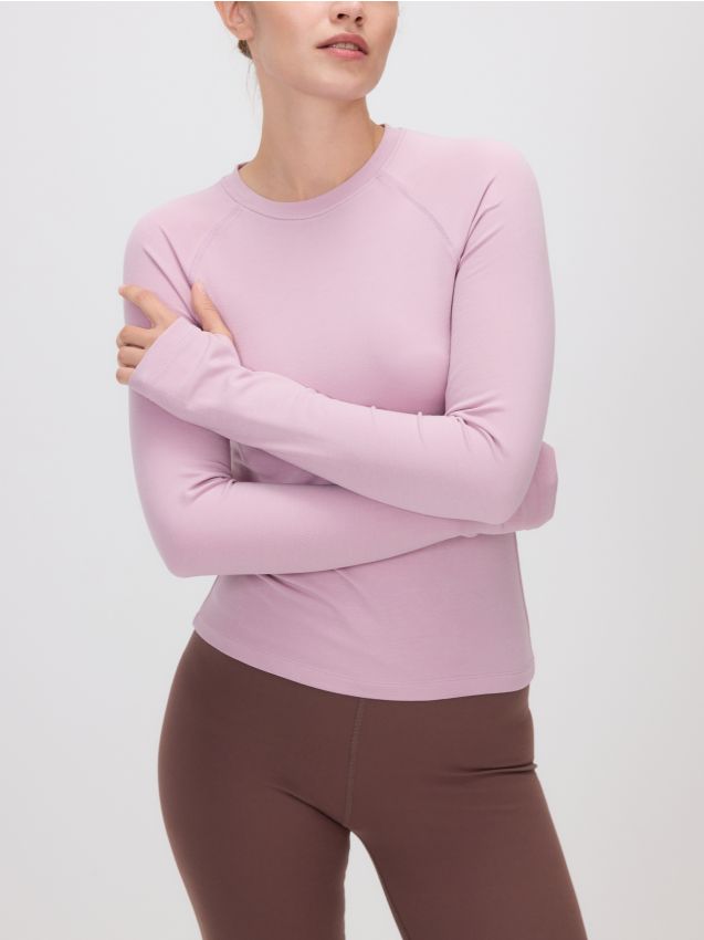 Reserved - Sportowy longsleeve z modalem - brudny róż