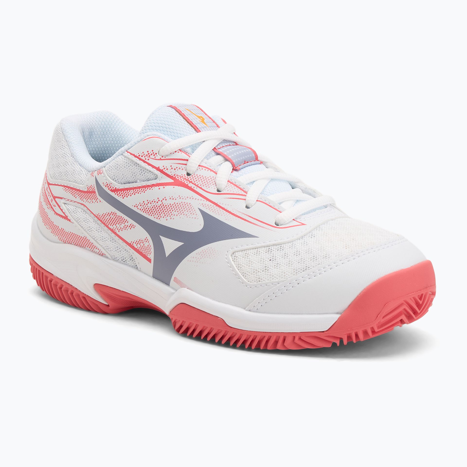Buty do tenisa dziecięce Mizuno Break Shot 5 Jr CC white/blue granite/calypso coral WYSYŁKA W 24H 30 DNI NA ZWROT