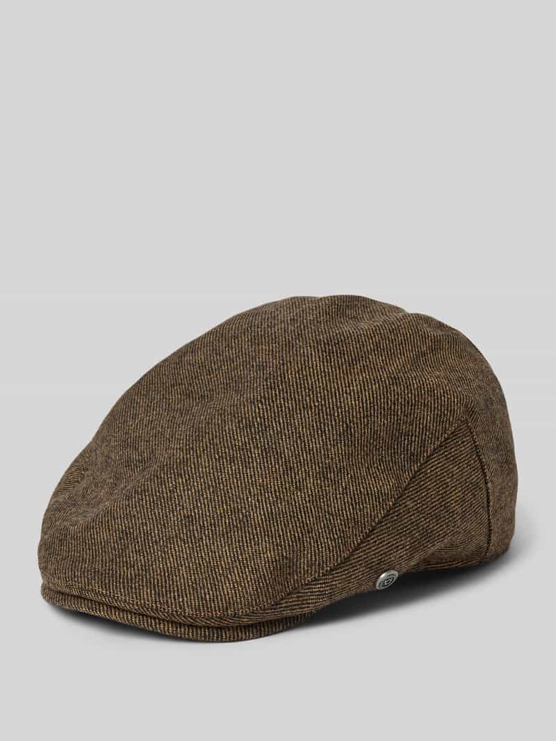 Kaszkiet z mieszanki lnu żywej wełny z detalem z logo