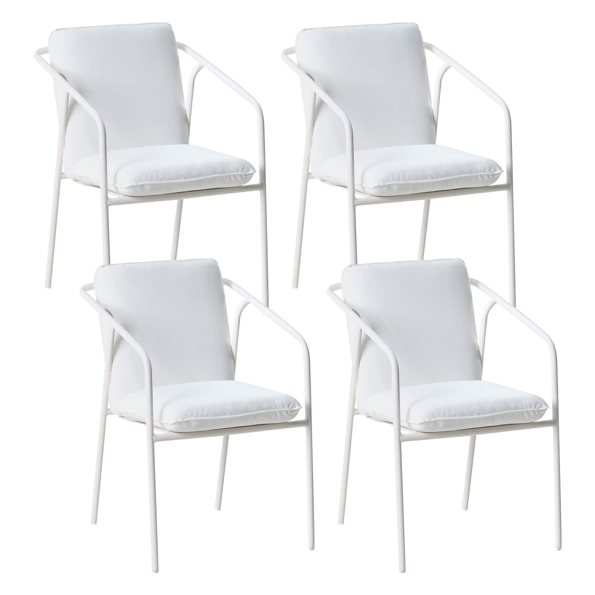BELIANI Zestaw 4 krzeseł ogrodowych z poduszkami ASCIANO Metal Biały
