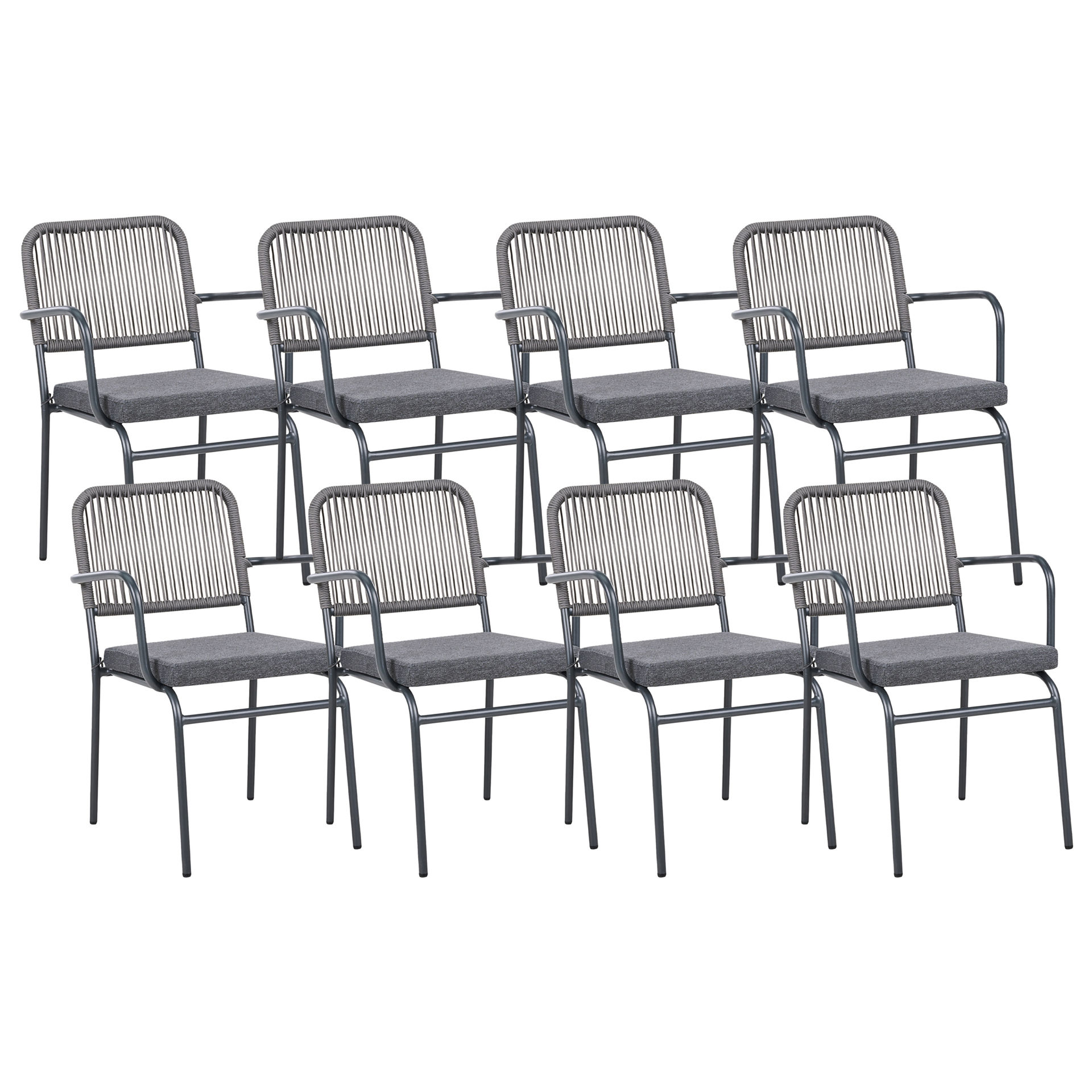 BELIANI Zestaw 8 krzeseł ogrodowych z poduszkami TACENO Metal Szary