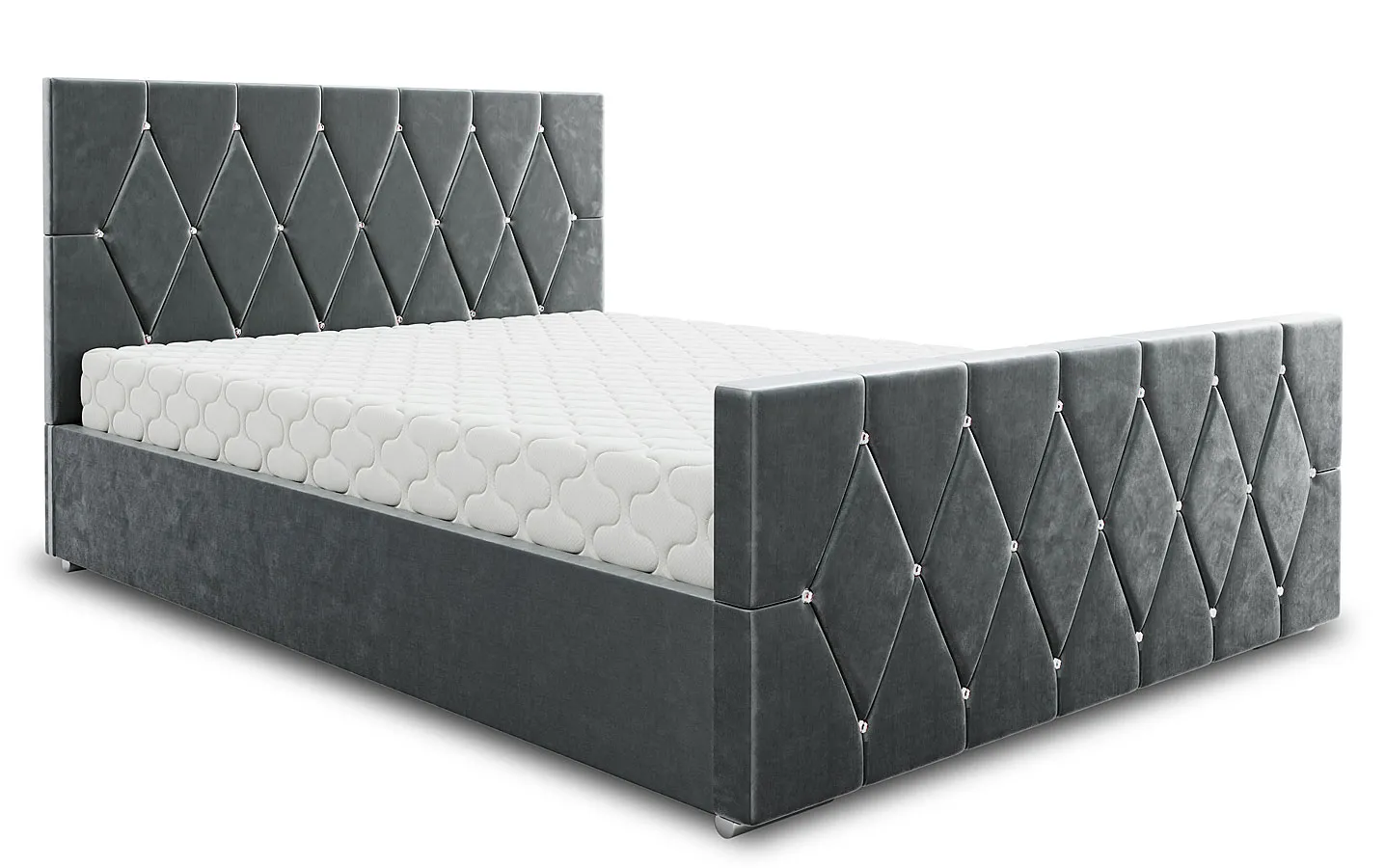 Szare łóżko tapicerowane z pikowanym zagłówkiem D7-D83