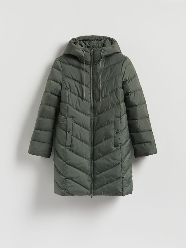 Reserved - Pikowany płaszcz - zielony