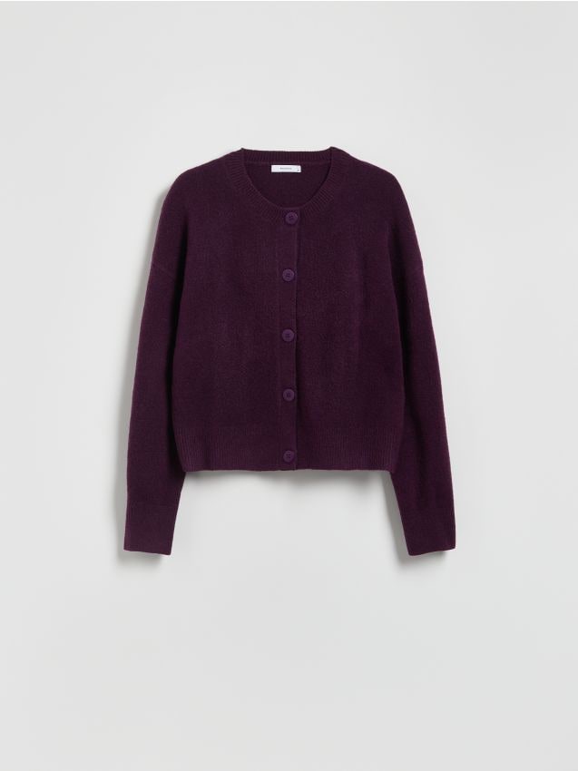 Reserved - Kardigan z obniżoną linią ramion - ciemnofioletowy