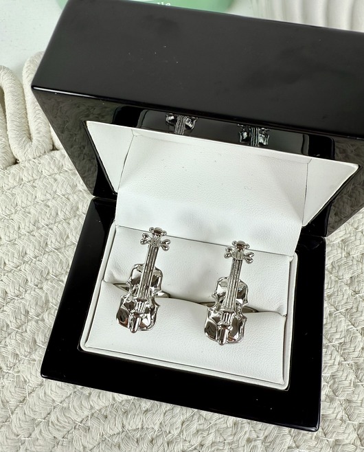 SPINKI DO MANKIETÓW koszuli mankietu skrzypce srebrne