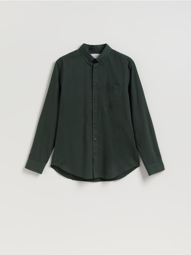 Reserved - Bawełniana koszula regular fit - ciemnozielony