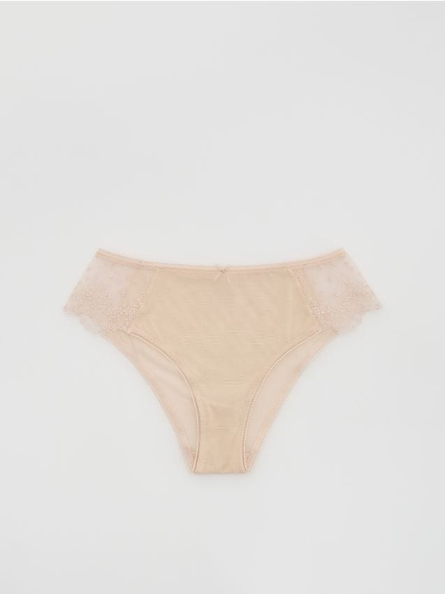 Reserved - Majtki typu szorty z haftem - kremowy