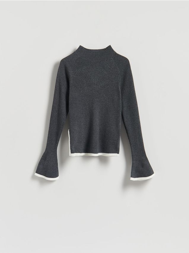 Reserved - Sweter z kontrastową lamówką - szary