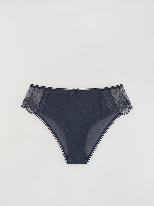 Reserved - Majtki typu szorty z haftem - granatowy