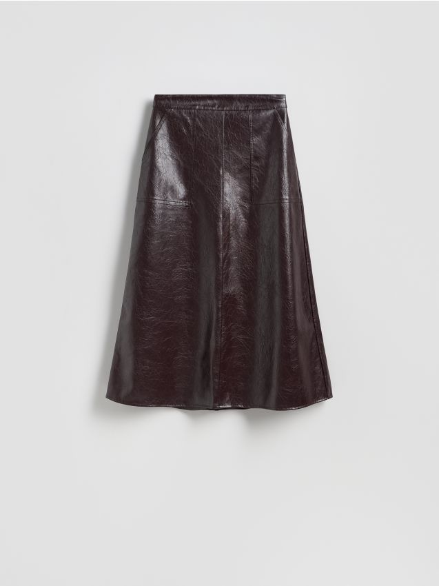 Reserved - Spódnica z imitacji skóry - bordowy