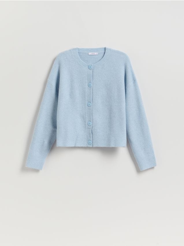 Reserved - Kardigan z obniżoną linią ramion - jasnoniebieski