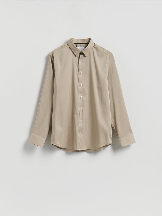 Reserved - Gładka koszula slim fit - beżowy