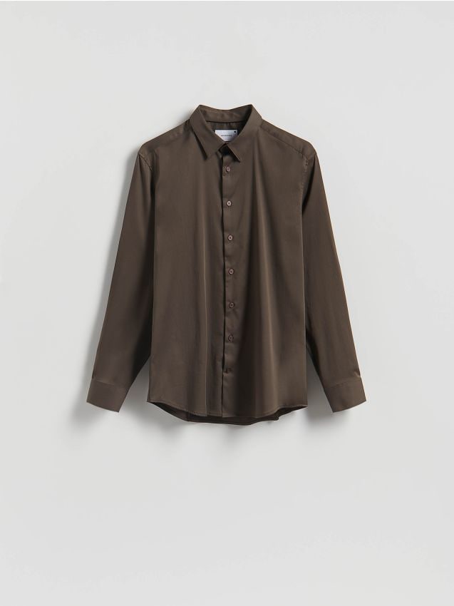 Reserved - Gładka koszula slim fit - brązowy