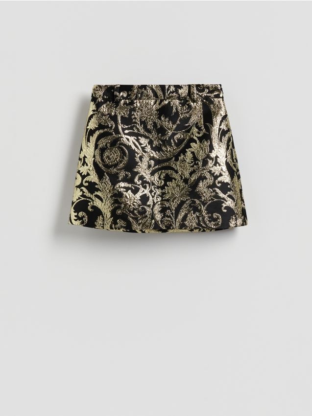 Reserved - Żakardowa spódnica mini - złoty