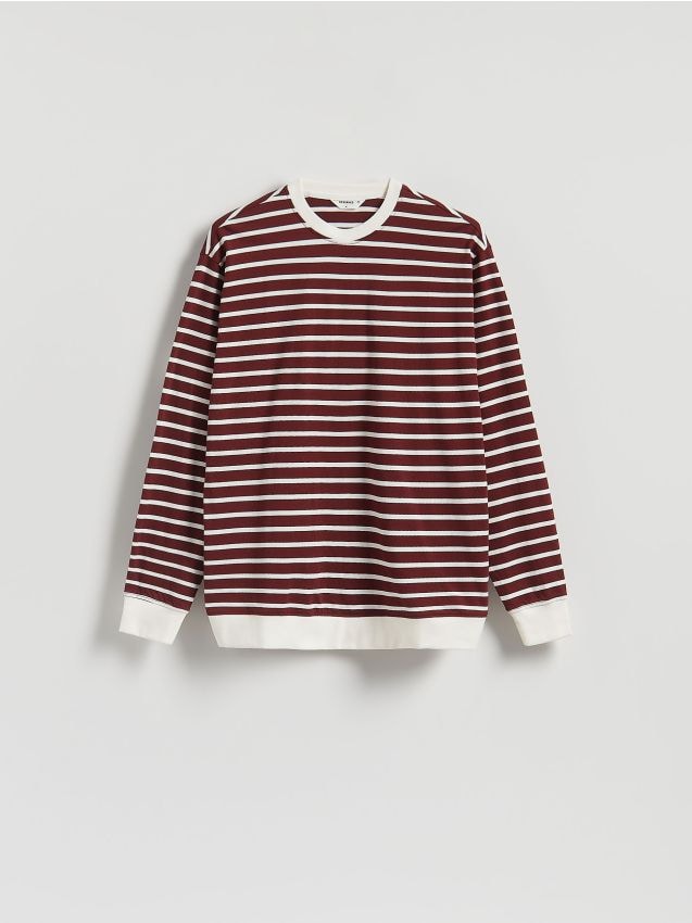 Reserved - Bawełniany longsleeve w paski - brązowy